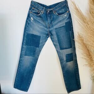 MENS LEVIS Vintage 32 x 30 Big E Blue Patchwork Denim Jeans Slim Skinny Straight